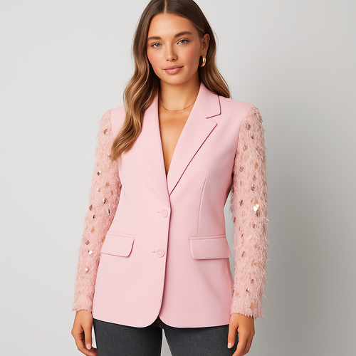The Briar Sparkle Feather Blazer – Pink S | Nora Elle