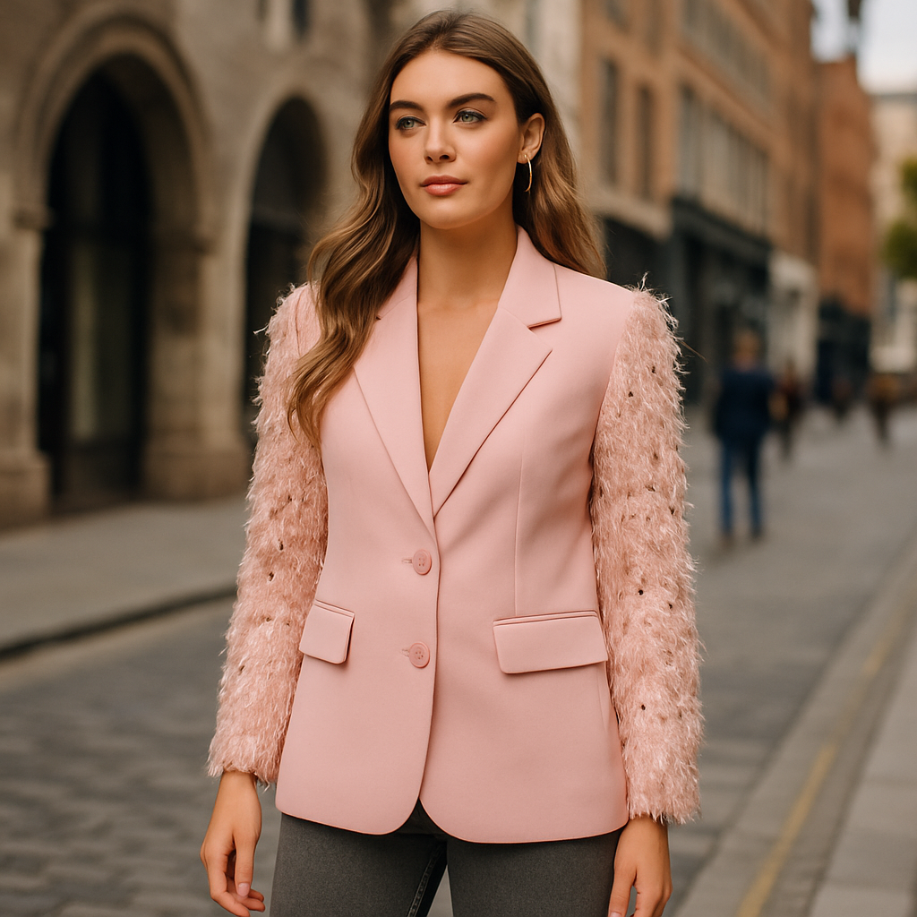 The Briar Sparkle Feather Blazer – Pink S | Nora Elle