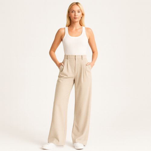 The Alessia Tailored Wide-Leg Trousers-Trousers-Nora Elle-Beige-S-Nora Elle