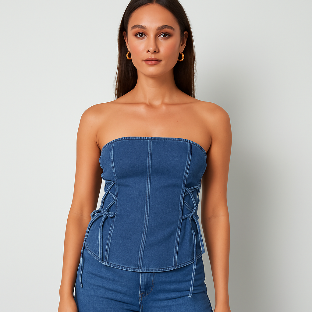 The Amanda Denim Lace Tube Top – Blue S | Nora Elle
