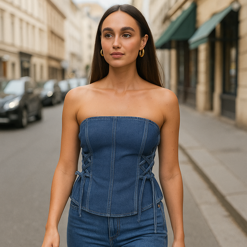 The Amanda Denim Lace Tube Top – Blue S | Nora Elle