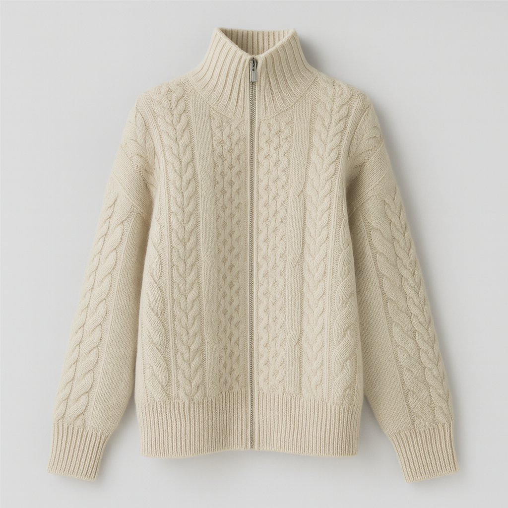 The Amara Cable-Knit Zip Cardigan