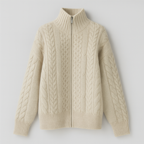 The Amara Cable-Knit Zip Cardigan-Cardigans-Nora Elle-Beige-S-Nora Elle