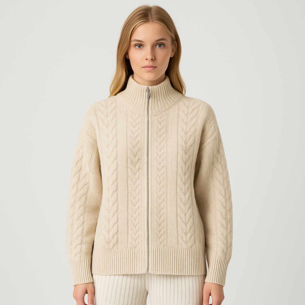 The Amara Cable-Knit Zip Cardigan