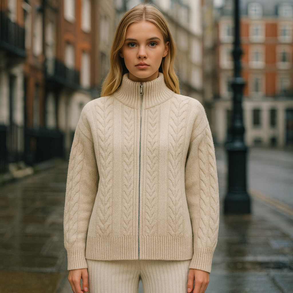 The Amara Cable-Knit Zip Cardigan