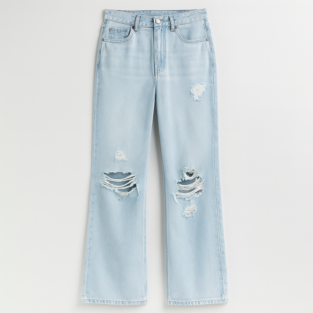 The Aria Distressed Light-Wash Wide Leg Jeans