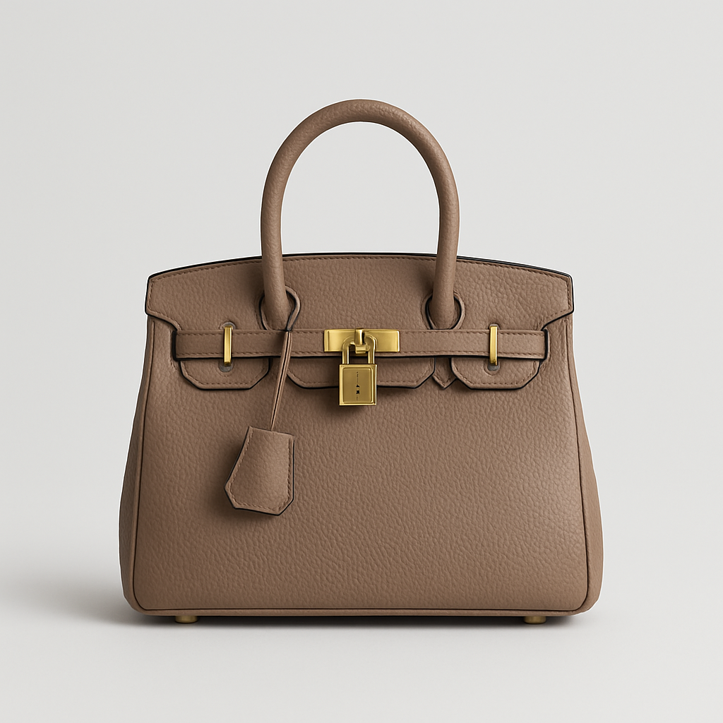 Structured leather tote bag with top handles, spacious interior, detachable shoulder strap, and sleek minimalist design for work or travel