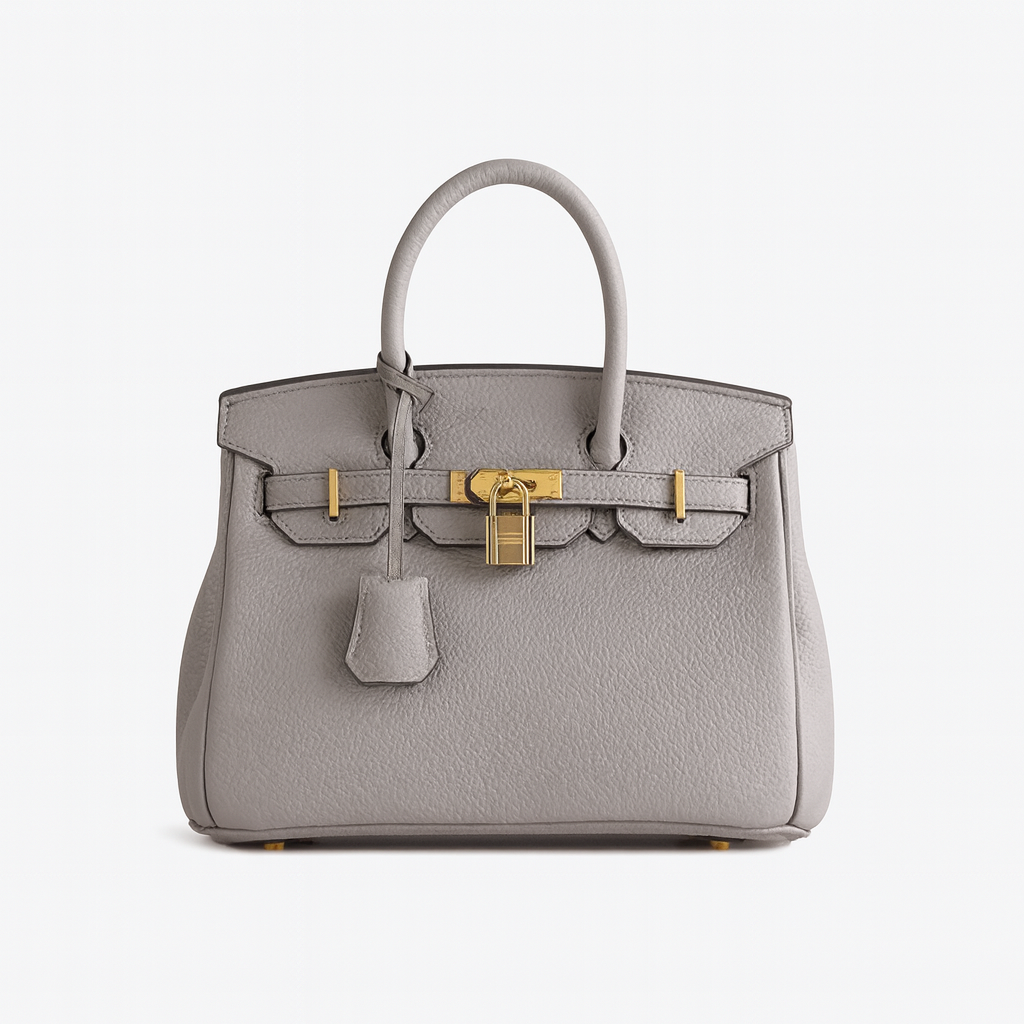 Structured leather tote bag with top handles, spacious interior, detachable shoulder strap, and sleek minimalist design for work or travel