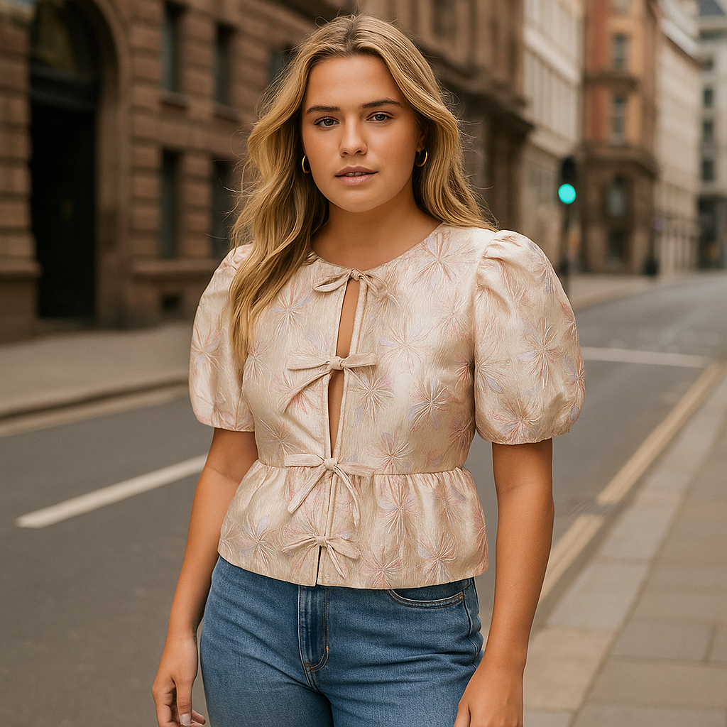 The Callie Bloom Top – Beige S | Nora Elle