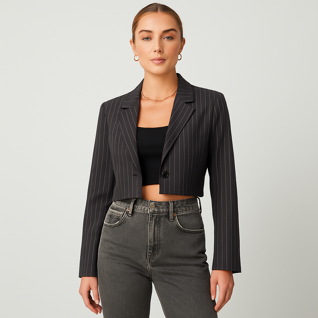 The Cleo Pinstripe Cropped Blazer – Grey S | Nora Elle