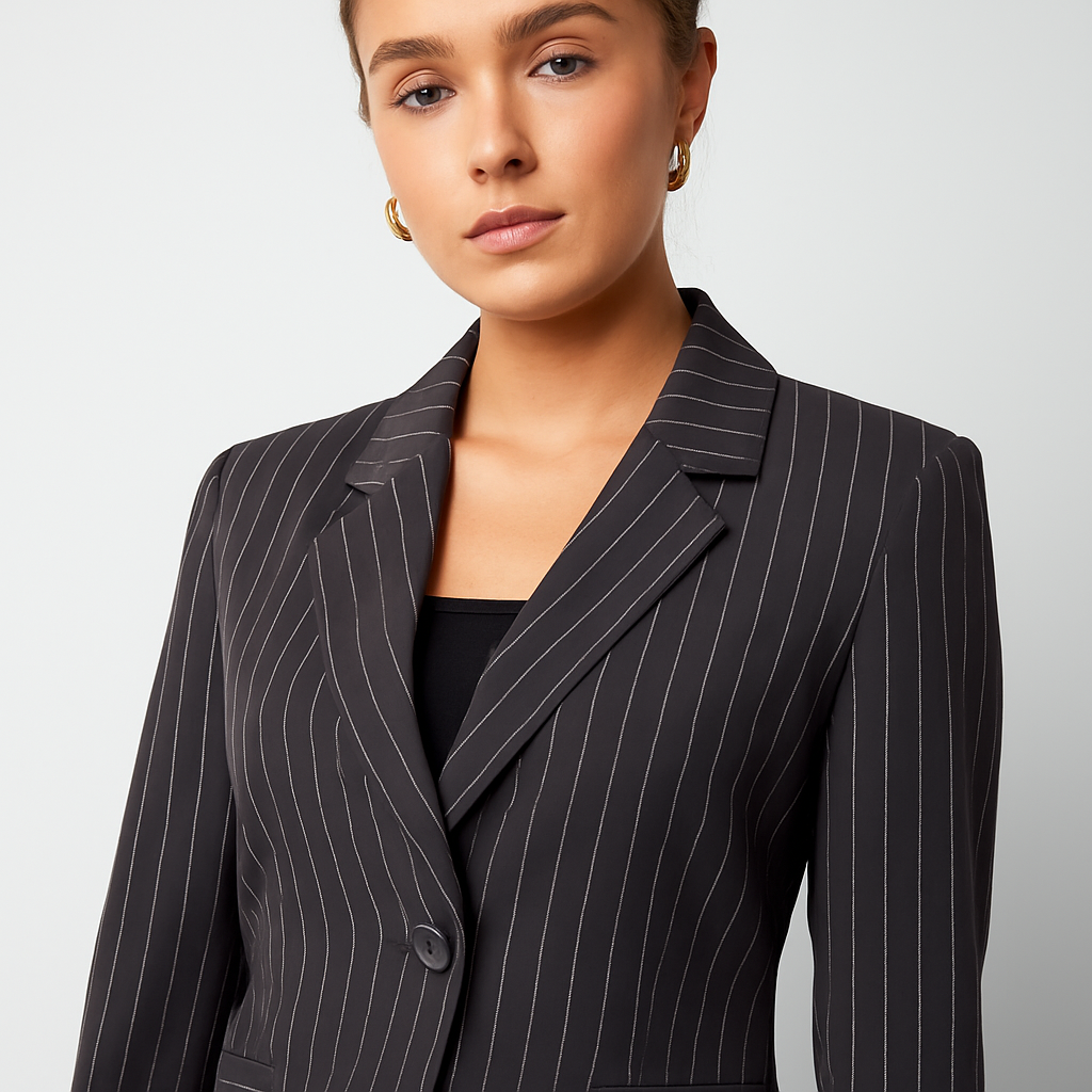 The Cleo Pinstripe Cropped Blazer – Grey S | Nora Elle