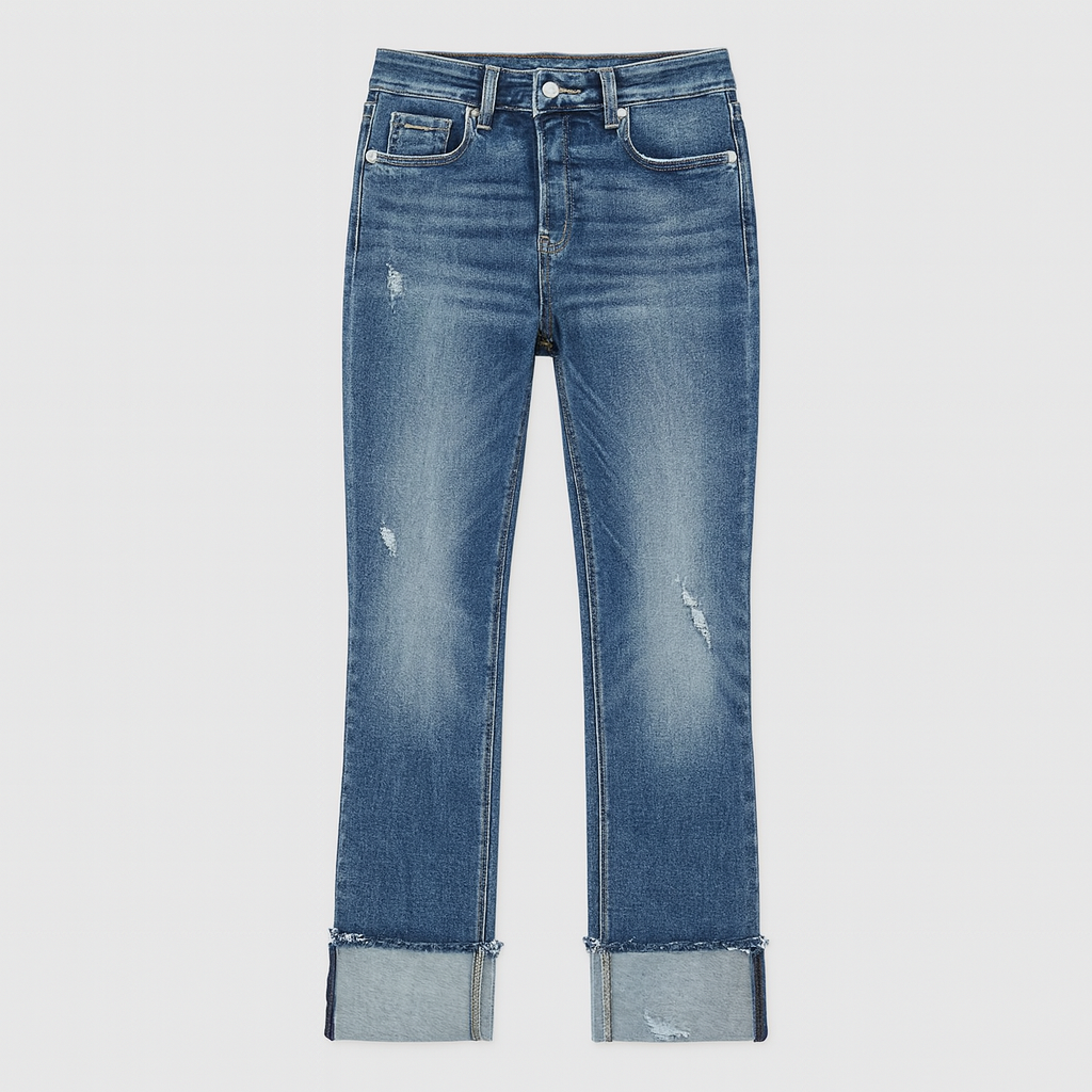 The Elara Vintage Cuffed Straight-Leg Jeans