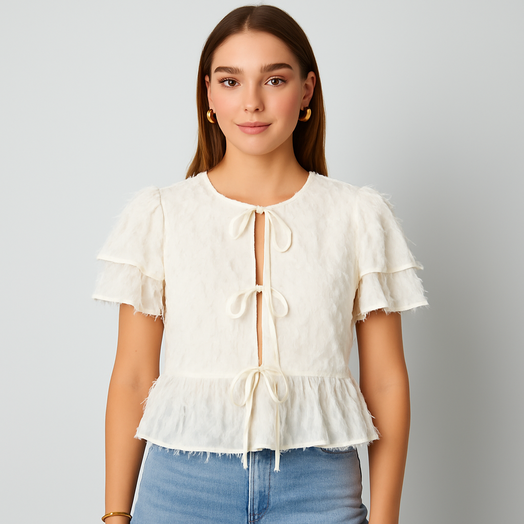 The Hazel Short Sleeve Blouse – Beige S | Nora Elle