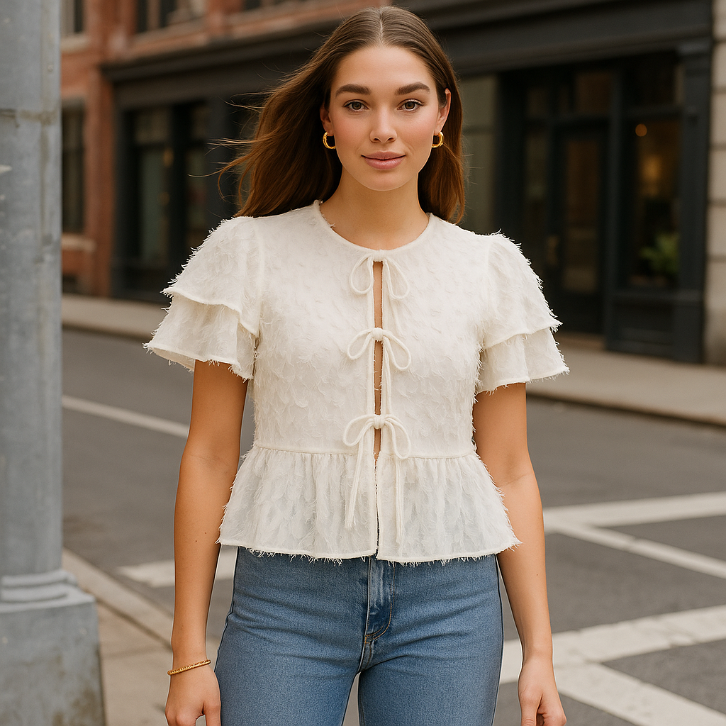 The Hazel Short Sleeve Blouse – Beige S | Nora Elle