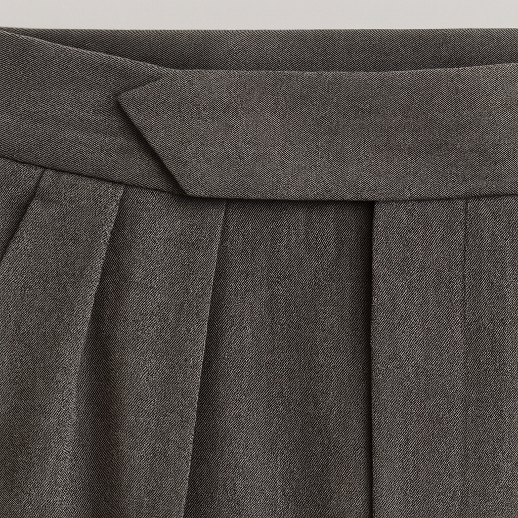Women’s structured trousers with a high-rise waist and straight-leg fit, crafted from smooth tailored fabric for an elegant silhouette.