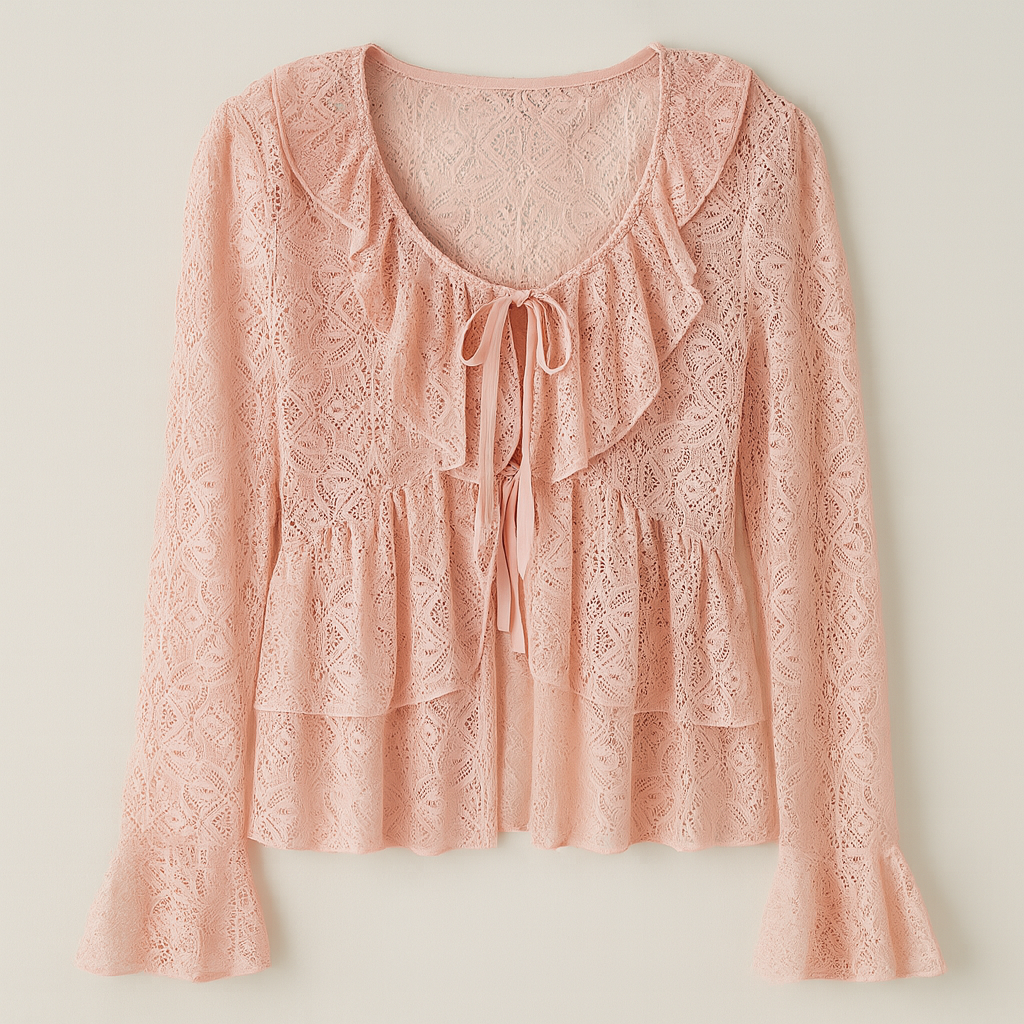 The Kiera Lace Ruffle Top – Pink S | Nora Elle