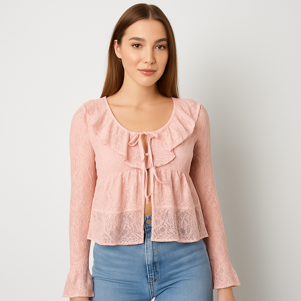The Kiera Lace Ruffle Top – Pink S | Nora Elle