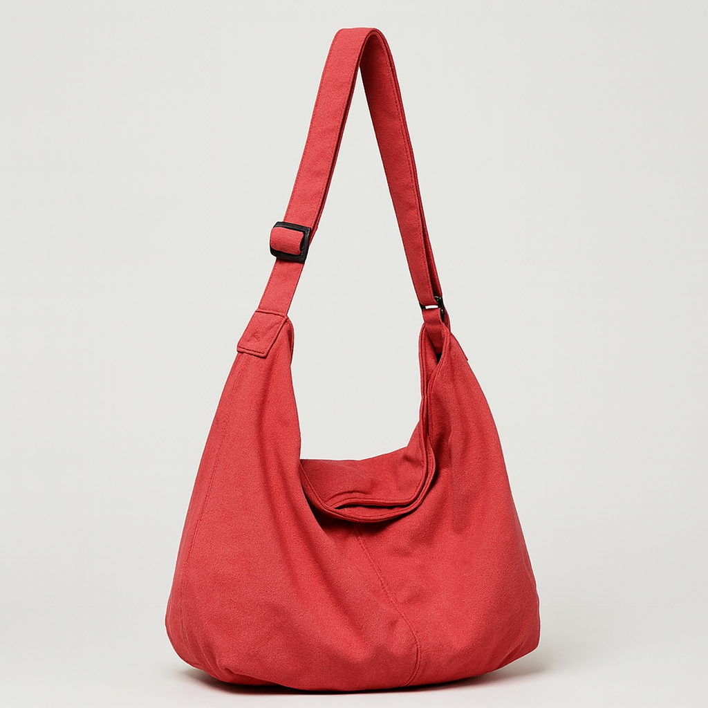 Canvas shoulder bag with oversized silhouette, soft shoulder strap, and spacious interior.