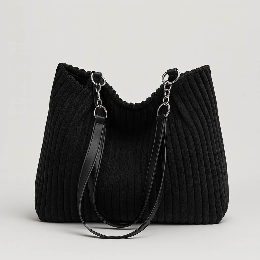 Casual corduroy tote bag with soft textured fabric, spacious open interior, sturdy handles, and relaxed everyday design