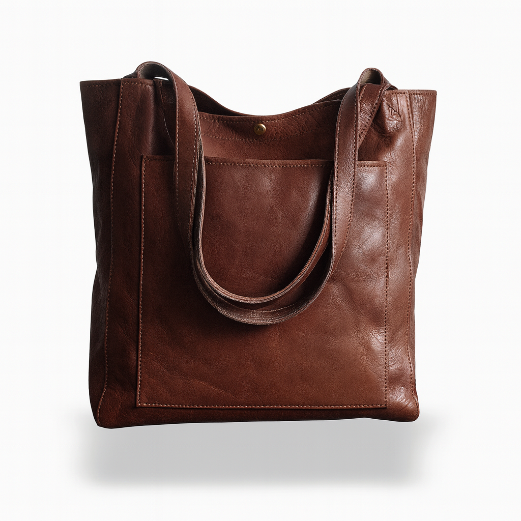 tote bag with long shoulder straps, large front pocket, and spacious interior.