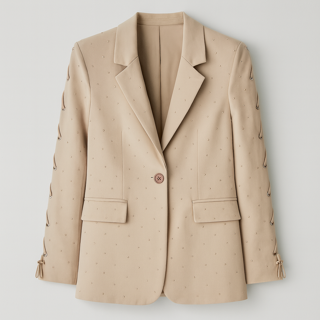 The Lisa Embellished Lace-Up Blazer – Beige S | Nora Elle