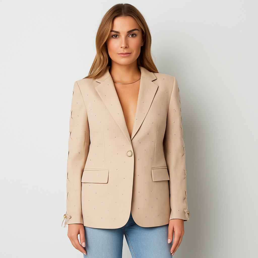 The Lisa Embellished Lace-Up Blazer – Beige S | Nora Elle