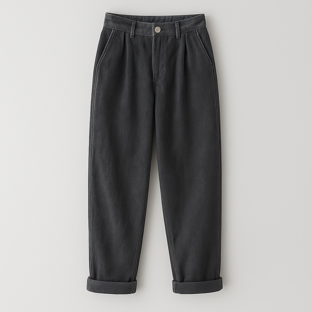 Women’s corduroy trousers with a high-rise waist and straight-leg fit, crafted from soft textured cord fabric.