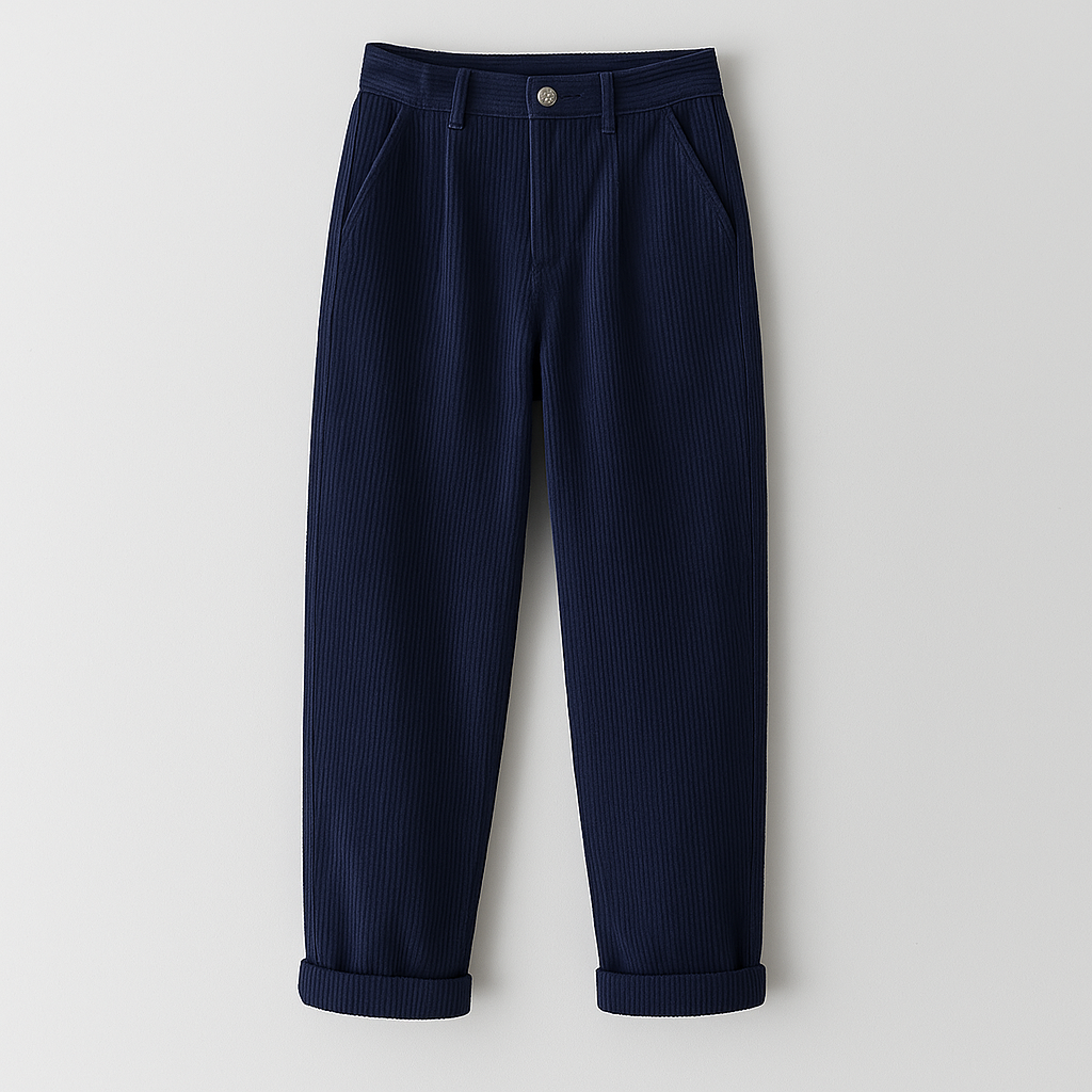 Women’s corduroy trousers with a high-rise waist and straight-leg fit, crafted from soft textured cord fabric.
