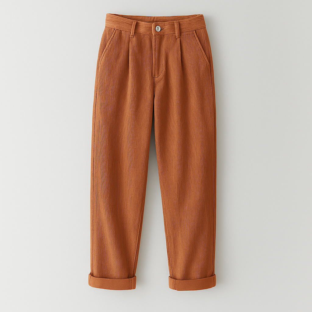 Women’s corduroy trousers with a high-rise waist and straight-leg fit, crafted from soft textured cord fabric.