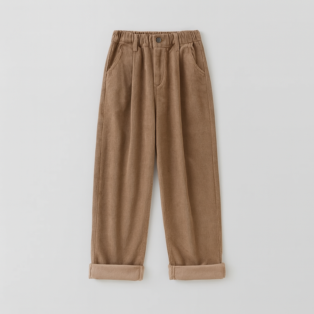 Women’s corduroy trousers with a high-rise waist and straight-leg fit, crafted from soft textured cord fabric.