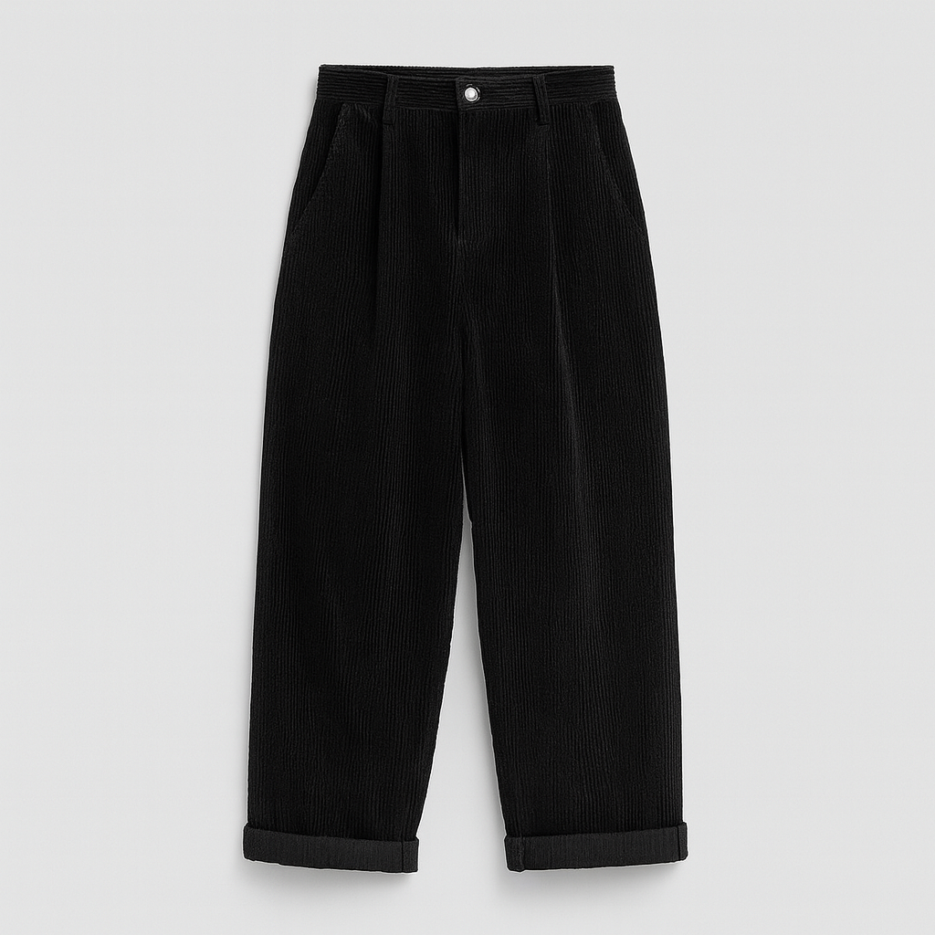 Women’s corduroy trousers with a high-rise waist and straight-leg fit, crafted from soft textured cord fabric.
