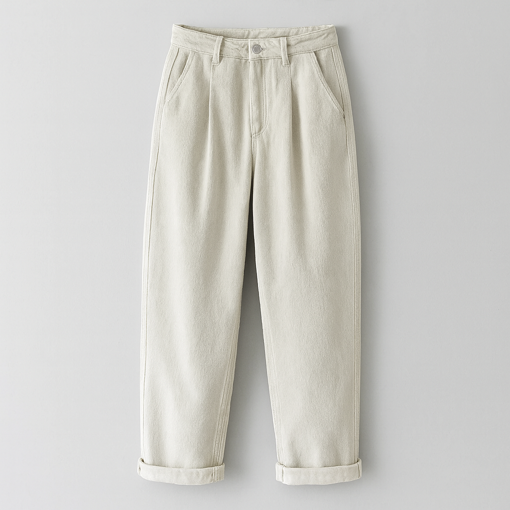 Women’s corduroy trousers with a high-rise waist and straight-leg fit, crafted from soft textured cord fabric.