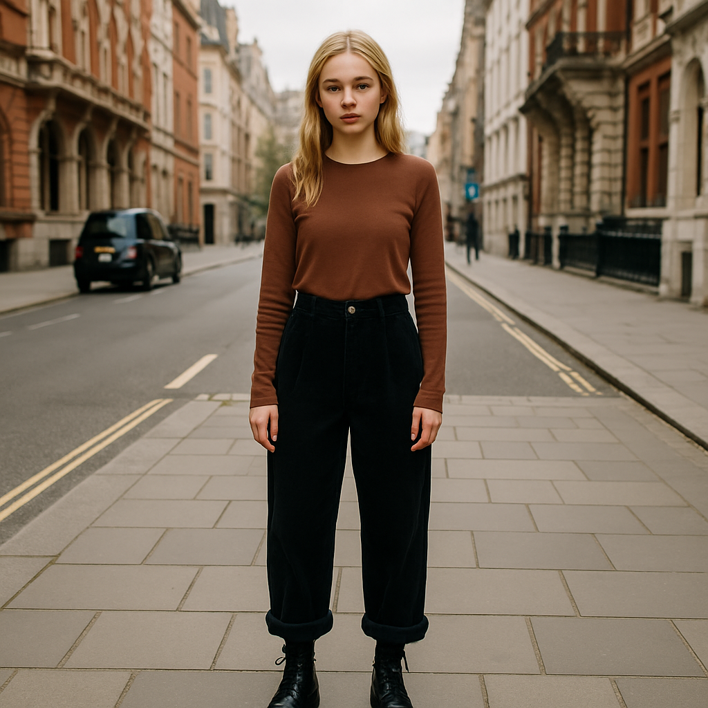 Women’s corduroy trousers with a high-rise waist and straight-leg fit, crafted from soft textured cord fabric.