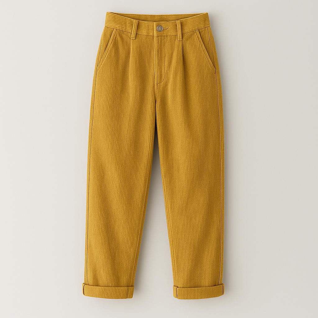Women’s corduroy trousers with a high-rise waist and straight-leg fit, crafted from soft textured cord fabric.