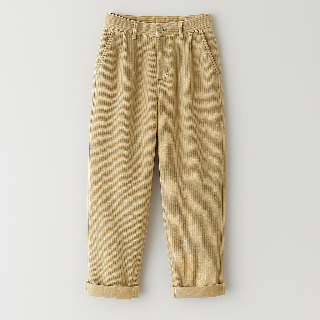 Women’s corduroy trousers with a high-rise waist and straight-leg fit, crafted from soft textured cord fabric.