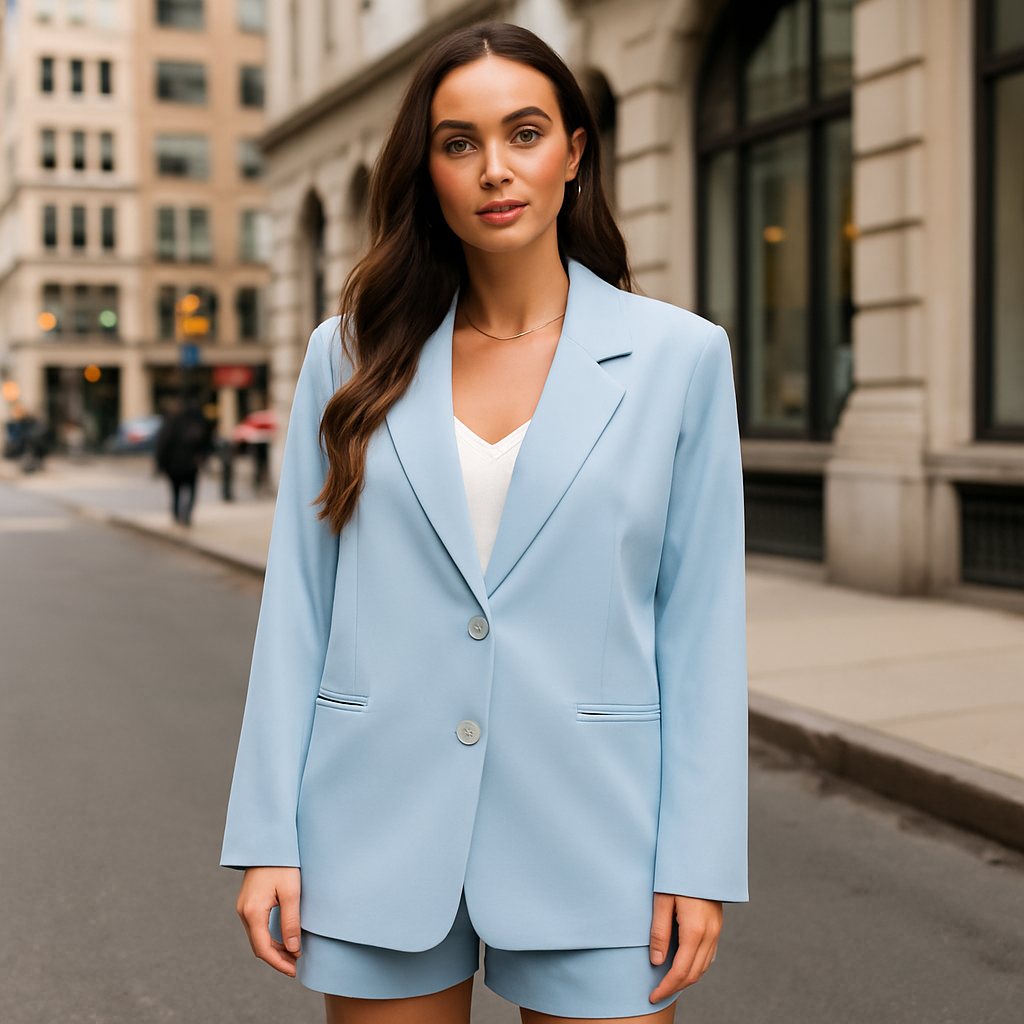 The Nancy Two-Button Blazer – Blue S | Nora Elle