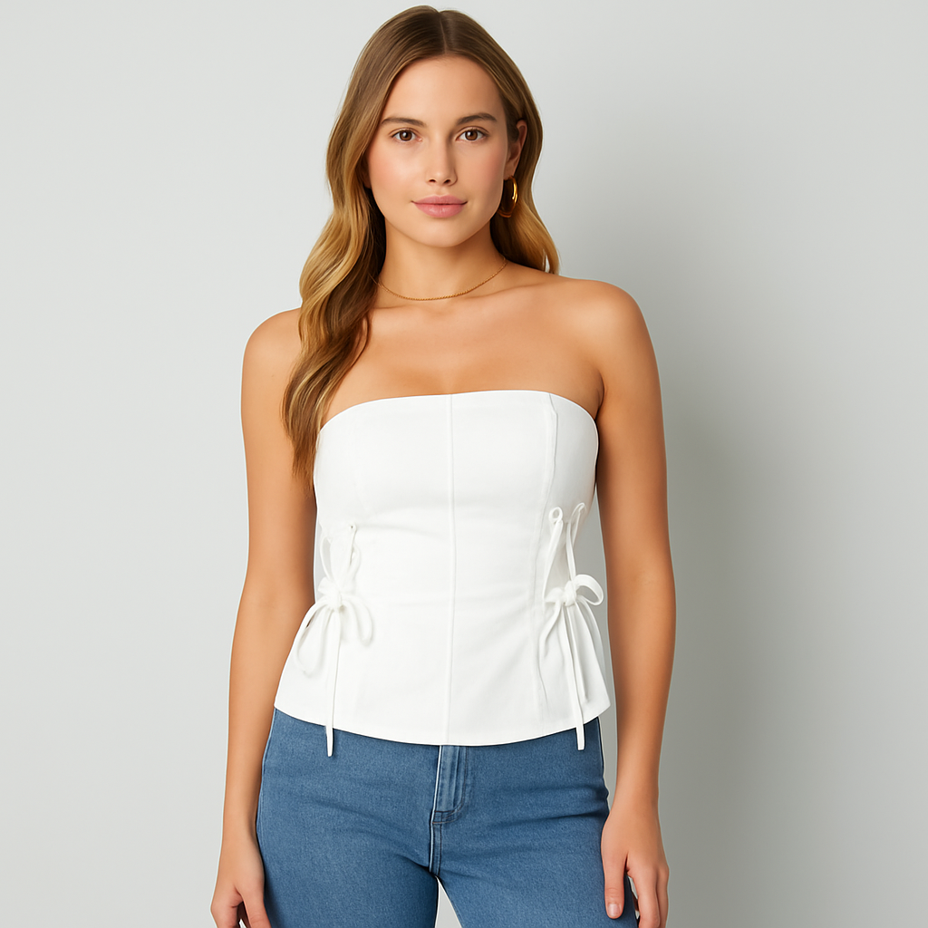 The Nina Denim Lace Tube Top – White S | Nora Elle