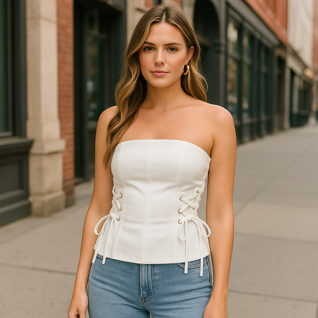 The Nina Denim Lace Tube Top – White S | Nora Elle