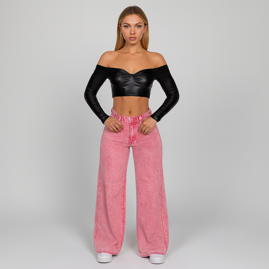 Women’s wide-leg jeans with a high-rise waist and relaxed full-length fit, crafted from soft premium denim.