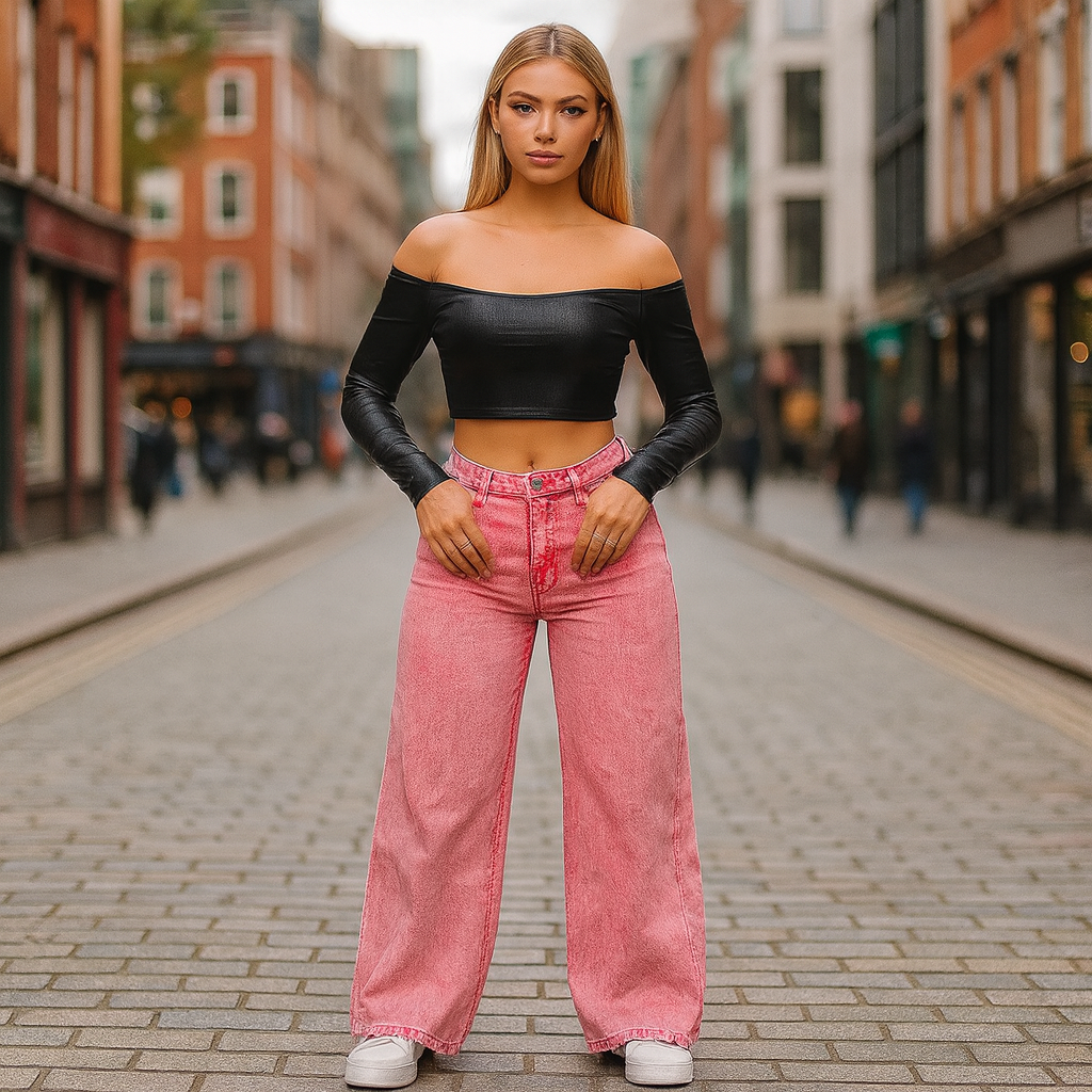 Women’s wide-leg jeans with a high-rise waist and relaxed full-length fit, crafted from soft premium denim.