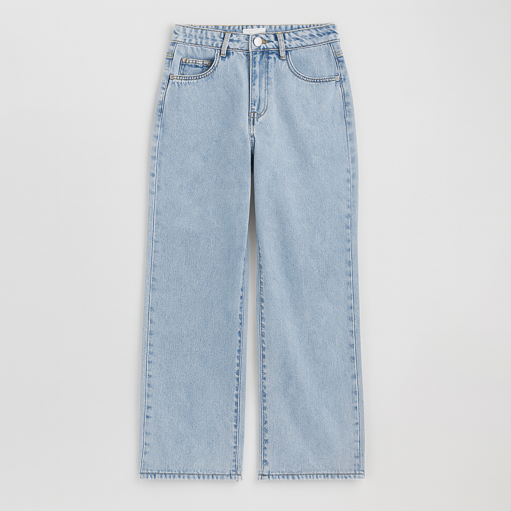 Women’s wide-leg jeans with a high-rise waist and relaxed full-length fit, crafted from soft premium denim.