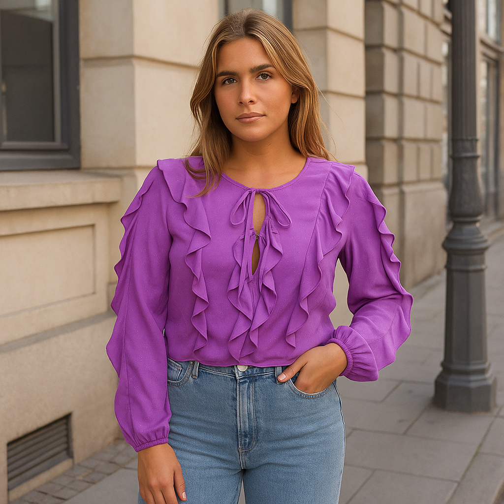The Romy Ruffle Blouse – Purple S | Nora Elle
