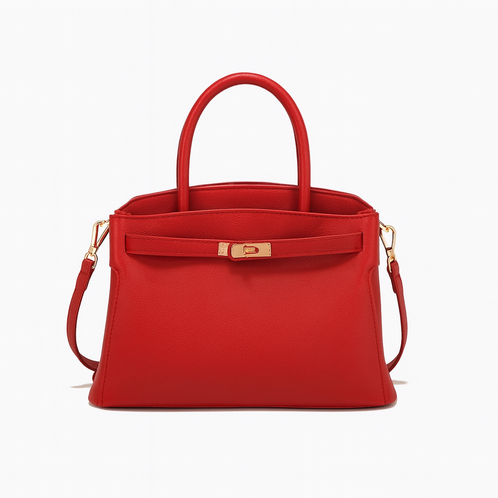 Structured leather handbag with top handles, detachable shoulder strap, and sleek minimalist design for polished everyday style