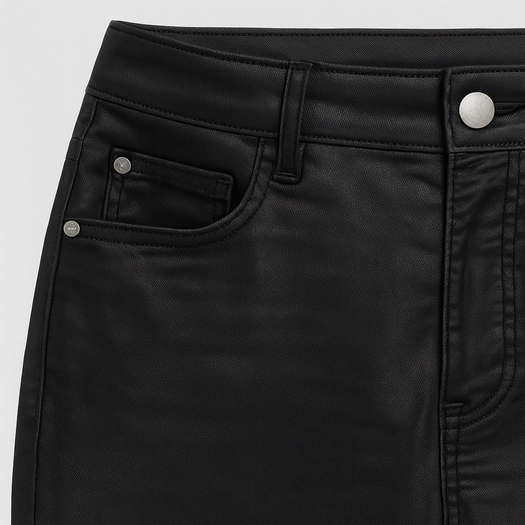 Women’s leather-look jeggings with a high-rise waist and skinny fit, offering a smooth, polished finish.