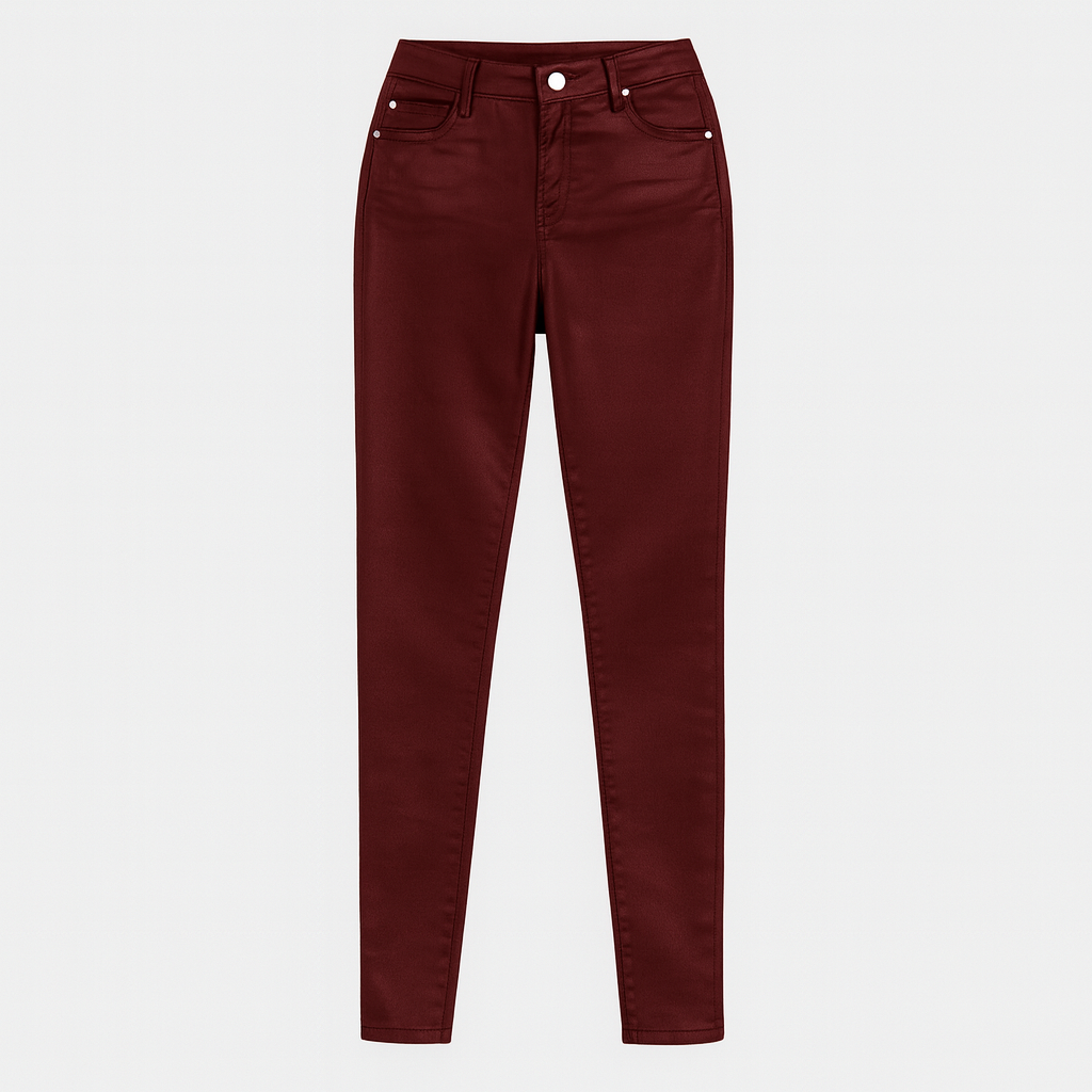 Women’s leather-look jeggings with a high-rise waist and skinny fit, offering a smooth, polished finish.