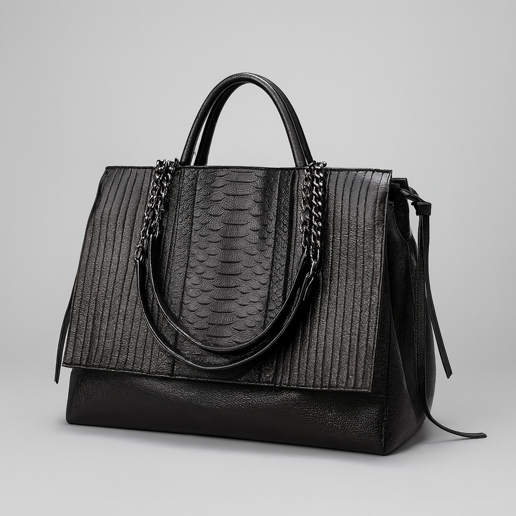 Women’s croc-embossed tote featuring a sleek textured design, spacious interior, and sturdy top handles.