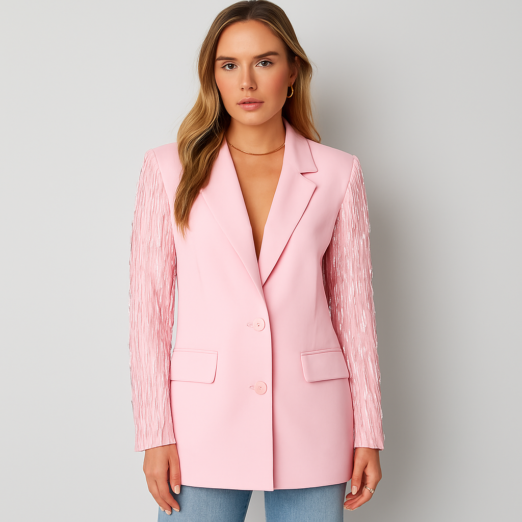 The Vera Glitter-Sleeve Blazer – Pink S | Nora Elle