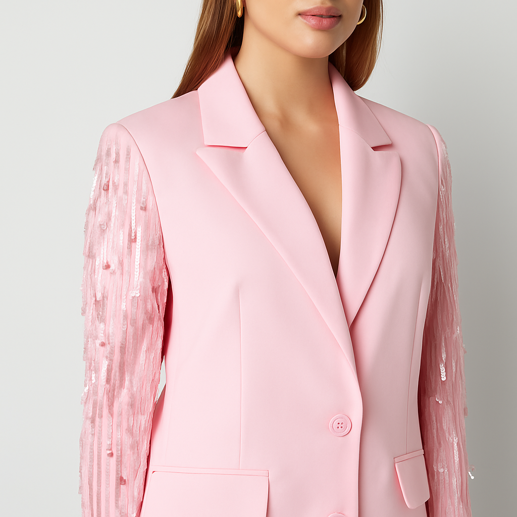 The Vera Glitter-Sleeve Blazer – Pink S | Nora Elle