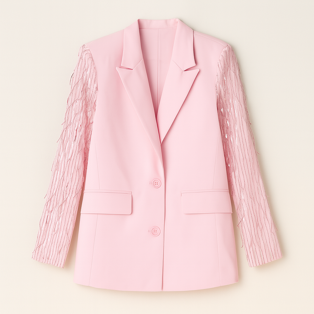 The Vera Glitter-Sleeve Blazer – Pink S | Nora Elle
