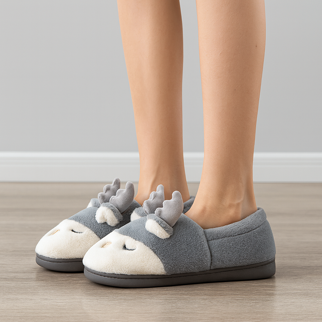 The Nola Reindeer Plush Slippers